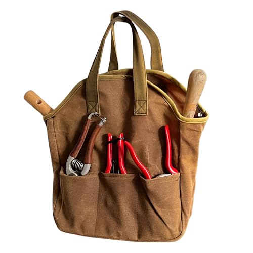 Garden Tool Bag - 12x14” Heavy Duty Waxed Canvas Tote Bag Caddy with 6 Interior and 3 Exterior Pockets for Organizing Gardening Tools - Gardening Gifts for Women and Men by Kings County Tools