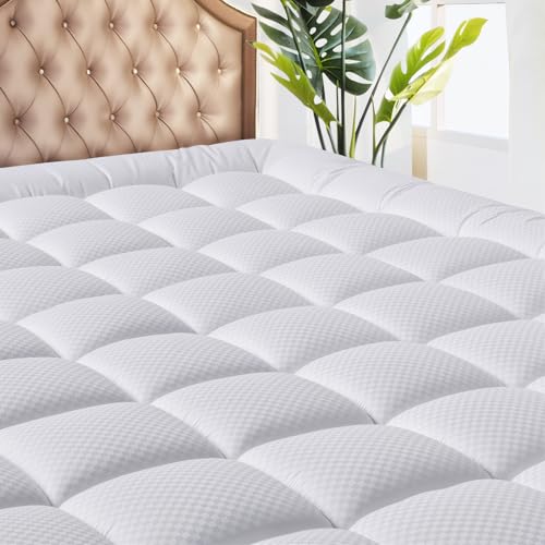 MATBEBY King Size Mattress Pad - Cooling Breathable Mattress Topper, Quilted Fitted Mattress Protector, Pillow Top Mattress Cover with 8-21