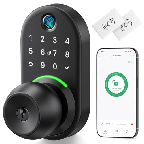Keypad Smart Door Lock with Knob, Yamiry Keyless Entry Digital Lock with Handle, Fingerprint Electronic Knob for Front Door