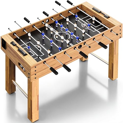 SereneLife 48in Competition Sized Foosball Table - Height Adjustable Arcade Soccer Set for Home, Game Room, Man Cave - Includes 2 Balls & 2 Fold-Out Cup Holders, Natural