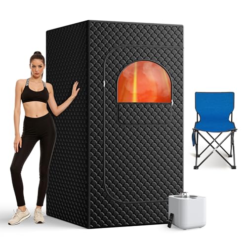 Portable Sauna Box for Home, Personal SPA Steam Sauna with 10 Min Fast Heating & 9 Levels Heat, Warm Sauna Tent with 3L/1200W Steamer, Folding Chair, Remote Control for Body Relaxation,32