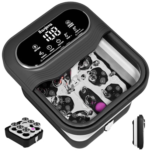 Ranjova Collapsible Foot Spa Electric Rotary Massage, Foot Bath with Heat, Bubble,Temp Control, and 24 Motorized Shiatsu Massage Balls, Pedicure Foot Spa Tub for Stress Relief (Black)