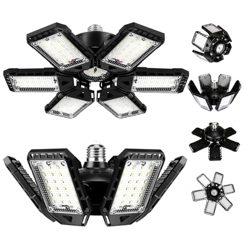 LED Garage Lights Bulb 2 Pack 180W 18000LM 6500K Led Shop Light with 6 Plus 1 Deformable Panels Basement Barn Ceiling Lights for E26/E27