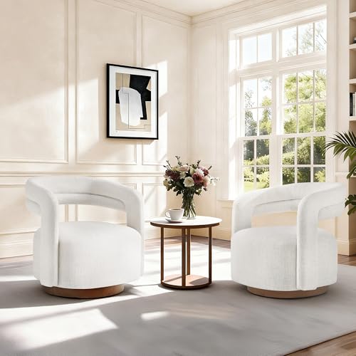 Swivel Accent Chair Set of 2, Upholstered Barrel Chair with Open Back Design, Modern Arm Chair with Wooden Base for Living Room Bedroom Reading Waitingroom,Wheat
