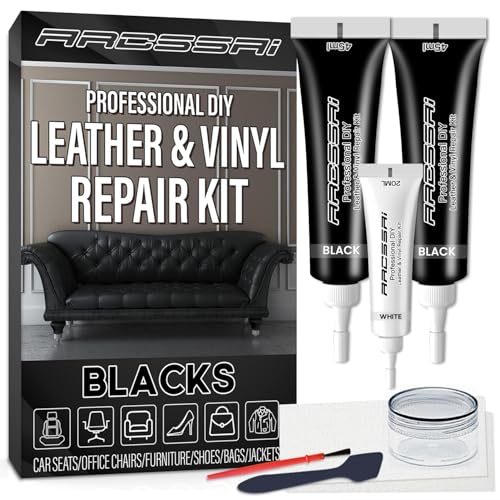 ARCSSAI Black Leather & Vinyl Repair Kit, Sofa, Jacket, Car Seats and Purse. Leather Repair Kit. Super Easy Instructions to Match Any Color, Restore Any Material, Bonded, Italian, Pleather, Genuine