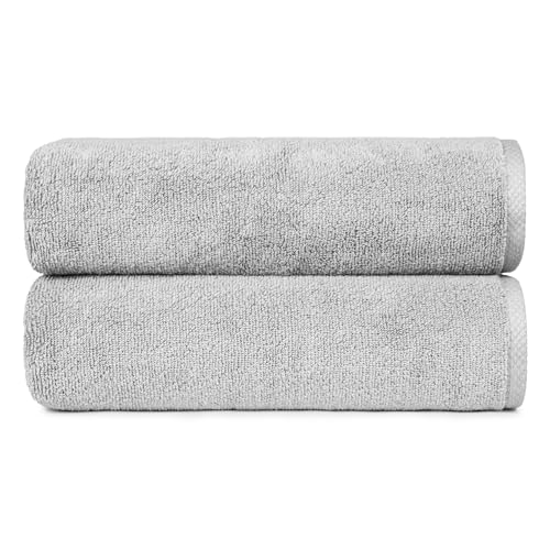 Amazon basics 2 piece Lightweight quick-dry bath towel, 100% cotton, Platinum, 54