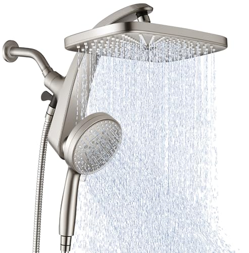 High Pressure Rain Shower Head: Upgrade Shower Heads with Handheld Spray Combo with Fixed Showerhead and 10 Sprays Handheld Shower Head, Detachable Showerheads Built-in Magnetic Docking and Power Jets