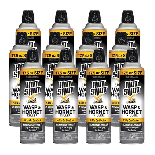 Hot Shot Wasp And Hornet Killer 17.5 Ounces, Bonus Size, Up to 27-Foot Jet Spray, 12 Pack, Black