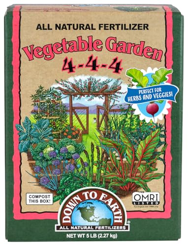 Down To Earth All Natural Fertilizers Organic Vegetable Garden - Plant Food for Vegetables, Herbs, Greens and Raised Beds 4-4-4, 5 lb