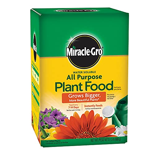 Miracle-Gro Water Soluble All Purpose Plant Food, For All Indoor or Outdoor Plants, Roses, Flowers, Vegetables, Houseplants, Trees, and Shrubs, 1.5 lbs