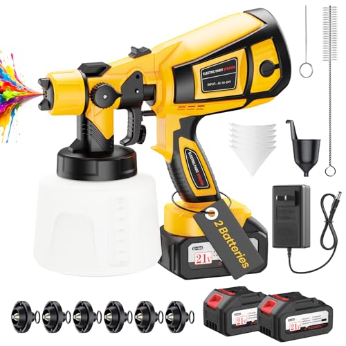 Paint Sprayer, Paint Spray Gun with 6 Brass Nozzles & 1000ml Container, Powerful HVLP Paint Sprayer for House, Wall, Fence, and Furniture Painting