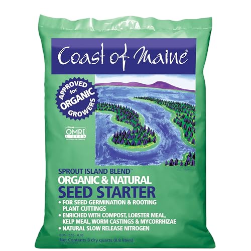 Coast of Maine Organic & Natural Sprout Island Blend Seed Starter - Seed Germination & Root Plant Cuttings w/ Composted Manure, Mycorrhizae, Worm Castings & Kelp - Enhanced Drainage (8 Qt)