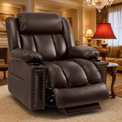 Cfvyne Triple Motor Large Power Lift Recliner Chair for Elderly with Heat and Massage, Lay Flat Lift Chairs for Seniors Infinite Position, Extended Footrest, USB&Type-C Ports, Cup Holder Brown