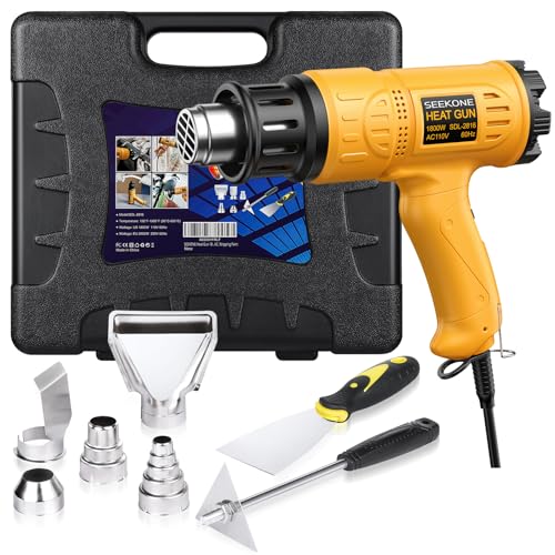 SEEKONE Heat Gun 1800W Heavy Duty Hot Air Gun Kit With Carry Case Variable Temperature Control 122℉-1112℉（50℃- 600℃） Overload Protection with 4 Nozzles for Crafts, Shrinking PVC, Stripping Paint