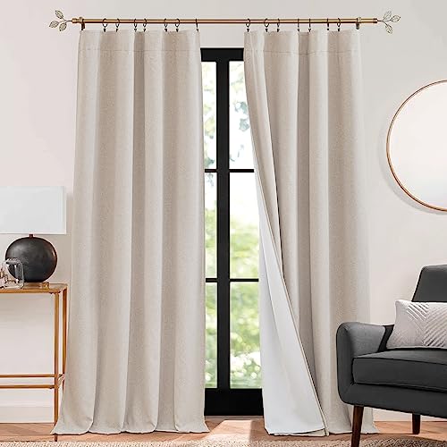RYB HOME 3 in 1 Soundproof - Blackout - Insulation Linen Curtains, Noise Blocker Energy Saving Curtains for Bedroom Living Room Kids Nursery Studio Home Office, Taupe, W52 x L84 in, 2 Panels