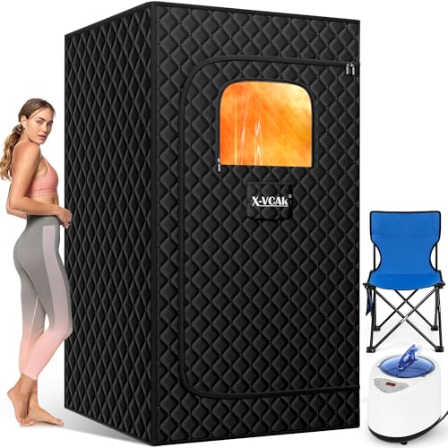 X-Vcak Upgraded Portable Sauna Box for Home，Relaxation, Steam Sauna for Home with Steamer, Remote Control, Folding Chair, 9 Levels