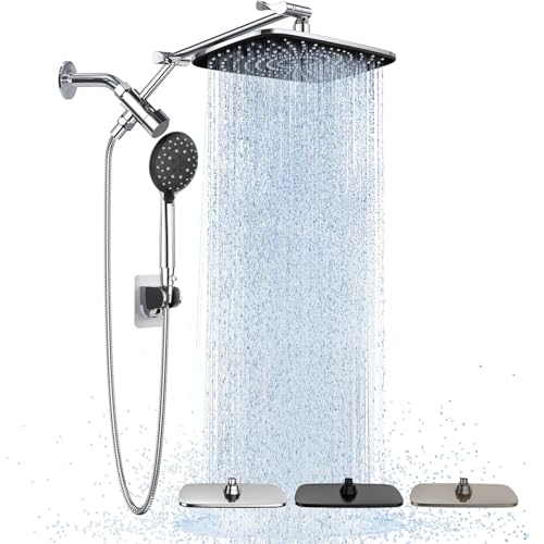 Veken Wide High Pressure Rain Shower Head with Handheld, Handheld Shower Heads with Multi Spray Modes, Rainfall Combo with 15