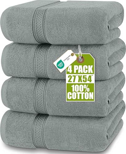 Utopia Towels 4 Pack Premium Bath Towels Set, 27 by 54 Inches, 100% Ring Spun Cotton 600GSM, Lightweight and Highly Absorbent Quick Drying Towels, Perfect for Daily Use, Cool Grey
