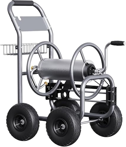 Giraffe Tools Heavy Duty Garden Hose Reel Cart with Wheels - Industrial Outdoor Hose Storage Reel, Pre-Installed Guide for 250-Feet of 5/8