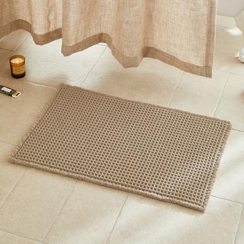 TYUU Waffle Bath Mat, Boho Bathroom Rugs Non Slip Washable Super Absorbent Quick Dry Farmhouse Bathroom Decor, 30