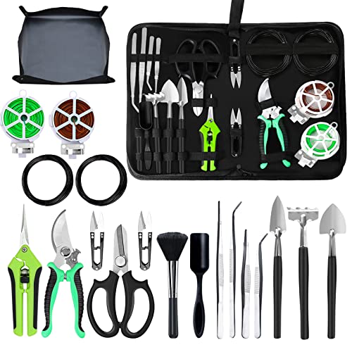 Bonsai Tree Kit, 20 Pcs Gardening Succulent Tools Set, Bonsai Tool Kit Include 262 Feet Bonsai Wire, 29.5