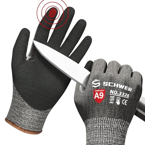 Schwer ProGuard Highest Level Cut Resistant Work Gloves PR3326 for Extreme Protection，ANSI A9 Cut Gloves with Reinforced Thumb, Non Slip, Breathable, Durable, Touch-screen, Non PFAS, Black 1 Pair（L）