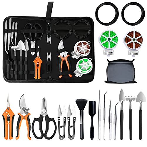 Bonsai Tools Set, 20 Pcs Gardening Succulent Tree Indoor Beginner Tool Kit, Include 262 Feet Bonsai Wire, 29.5
