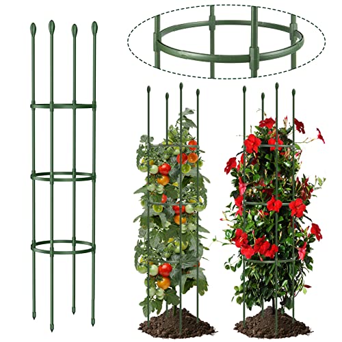 Round Heavy Duty Tomato Cage - 55 Inch Steel Core Plastic Coated Garden Trellis, 4-Post Rustproof Plant Support for Tomato/Cucumber/Beans, No Tools Snap Assembly, Spare Parts Available