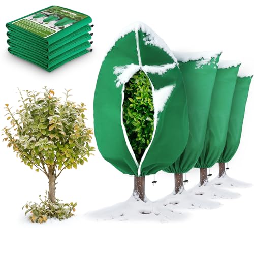 Clebay 6 Pack Plant Frost Protection Covers – Mixed Sizes 23.6x31.5, 31.5x47.2, 47.2x70.9 – Reusable Breathable Freeze Blankets with Drawstring for Winter Plant, Tree, Shrub, and Garden Protection