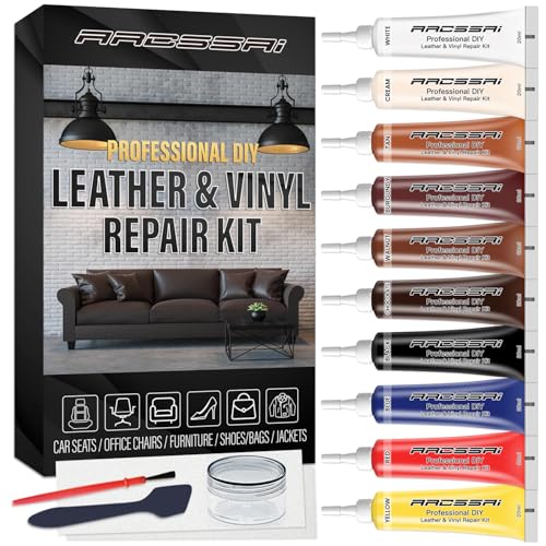 Leather Repair Kit for Furniture, Sofa, Jacket, Car Seats and Purse. Vinyl Repair Kit. Super Easy Instructions to Match Any Color, Restore Any Material, Bonded, Italian, Pleather, Genuine