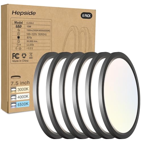 6PACK LED Flush Mount Ceiling Light, 3CCT Selectable 3000K-4000K-6500K & 100W Equivalent Modern Kitchen Ceiling Light Fixture 15W 1500Lm 7.5 Inch for Bathroom Closet Bedroom Hallway,NOT-DIMMABLE