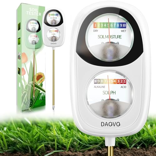 DAQVQ 2-in-1 Soil Moisture Meter, Soil PH Meter, Large Dual-Screen Soil PH Tester & Moisture Meter for Plants Indoor&Outdoor Garden,Lawn,Farm Soil Test Kit-No Battery Needed (Milky White)