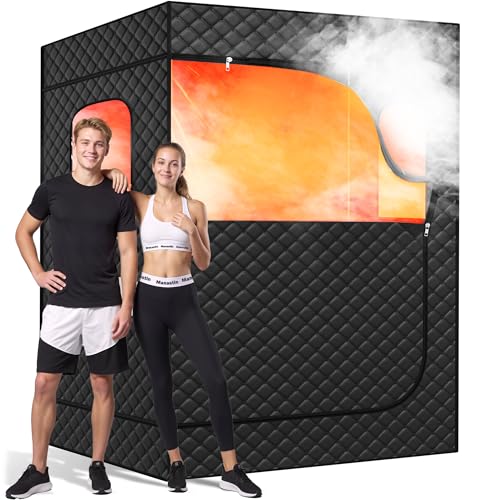 Manastin 2 Person Portable Steam Sauna for Home, 1 or 2 Person Full Body Home Spa with 2 Foldable Chairs,9 Levels of Sauna Box with Remote Control, (Black, Large)