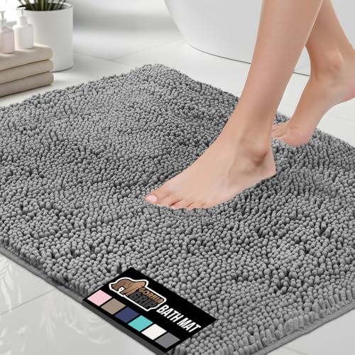 GORILLA GRIP Bath Rug Mat 30x20, Thick Soft Absorbent Chenille, Quick Dry Microfiber Mats, Rubber Backing Washable Shower Floor Rugs, US Designed Bathroom Bathmat Home Decor Accessories, Grey