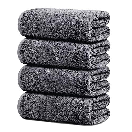 Tens Towels Pack of 4 Extra Large Bath Towels 30 x 60 Inches, 100% Cotton, Larger & Lighter Weight, Quicker to Dry, Super Soft and Absorbent, Perfect for Bathroom, Dark Grey