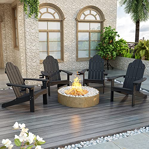 LUE BONA HDPS Adirondack Chairs Set of 4, Fire Pit Outdoor Chair Weather Resistant with Cup Holder, Modern Plastic Chair Plastic for Patio, Deck, Proch, Hotel, Resort, 350LBS, Black