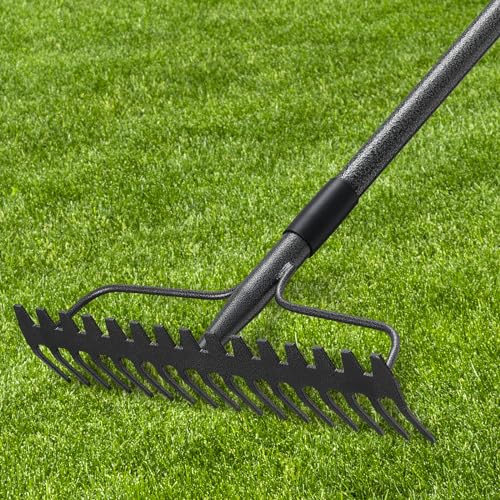 63'' Bow Rake ,17 Tines Metal Head Rakes with Stainless Steel Handle,Heavy Duty Garden Rake for Loosening Soil Gathering Leaf Leveling Lawn Farming Land Management Yarn Thatch Rake