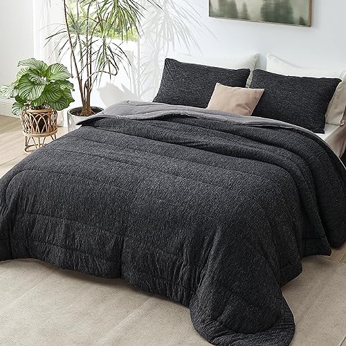 Bedsure Queen Comforter Set - Cooling and Warm Bed Set, Charcoal Black Reversible Bedding for All Season, 3 Pieces, 1 Queen Size Comforter (88